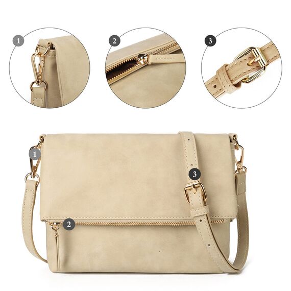 Gladdon Klein Handtasche Damen Umhängetasche,Crossbody Tasche Schultertasche Elegant Clutch Messenger PU-Leder Taschen Für Täglich Arbeit Einkaufen(Beige)