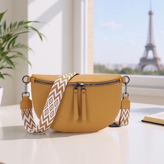 Vezluax 30x20cm umhängetasche Damen Bauchtasche Damen Groß Vegan Leder Crossbody Bag stylisch Gürteltasche Brusttasche Frauen mit breitem Gurt Fichtengelb