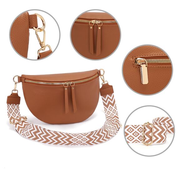 Vezluax 30x20cm umhängetasche Damen Bauchtasche Damen Groß Vegan Leder Crossbody Bag stylisch Frauen mit breitem Gurt Braun