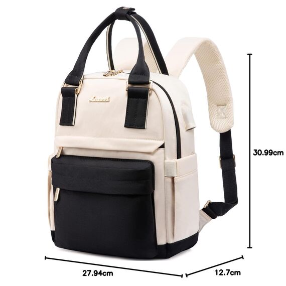 LOVEVOOK Rucksack Damen Klein, Wasserdicht Cityrucksack Handtasche 2 in 1, Mini Tasche Daypack Backpack Women Elegant für Freizeit Schule Reisen Arbeit, Schwarz Beige