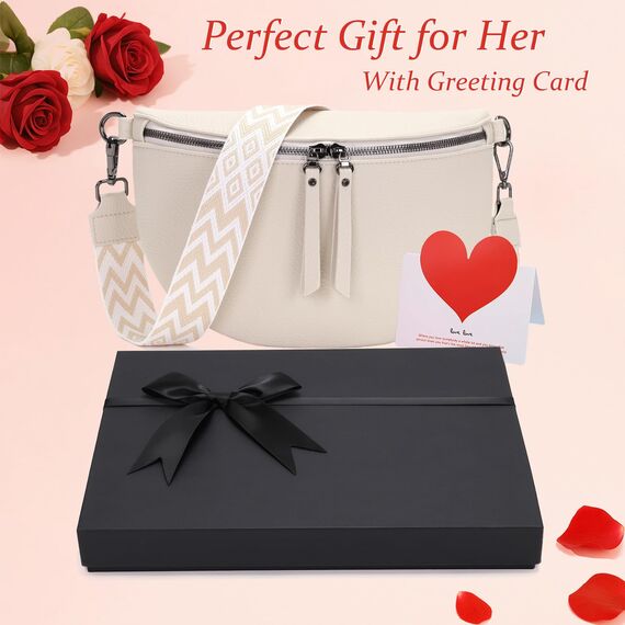 Vezluax Schwarz Geschenkbox 31×21×4cm mit Damentasche Geschenk für Frauen zum Geburtstag Muttertag Valentinstag Jahrestag & Weihnachten Beige weiße Tasche