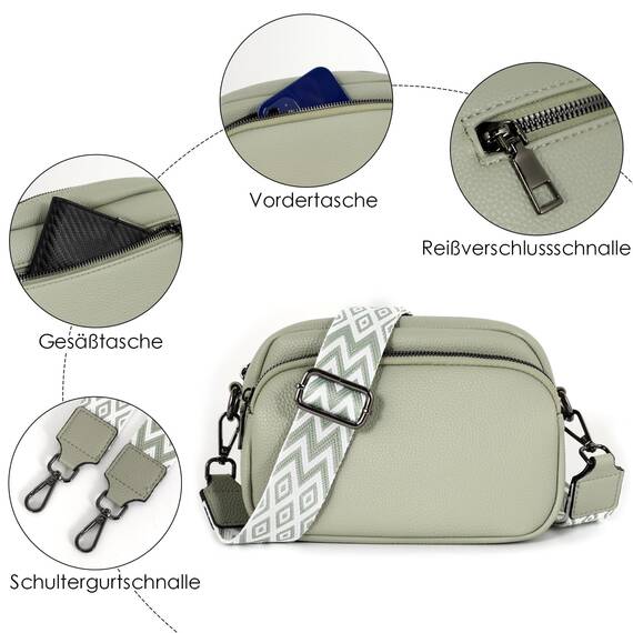 TANTOMI Umhängetasche Damen Klein, Crossbody Bag Damen Handytasche zum Umhängen, Moderne Handtasche Damen Klein mit Breitem Schultergurt, Damen Tasche Tägliches Arbeiten, Einkaufen,Reisen