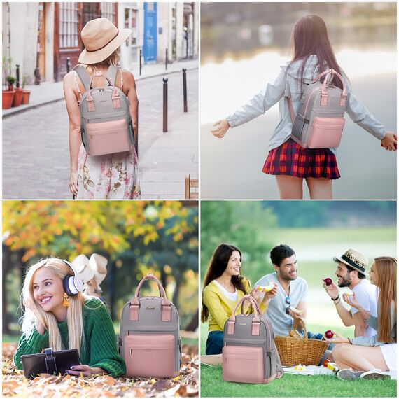 LOVEVOOK 13,3 Zoll Rucksack Damen Klein, Wasserdicht Cityrucksack Handtasche 2 in 1, Mini Tasche Daypack Backpack Women Elegant für Freizeit Schule Reisen Arbeit, Rosa Grau