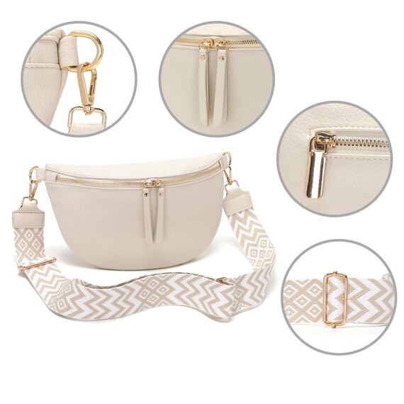 Vezluax 30x20cm umhängetasche Damen Bauchtasche Damen Groß Vegan Leder Crossbody Bag stylisch Muttertags geschenke für frauen mit breitem Gurt BeigeWeiß