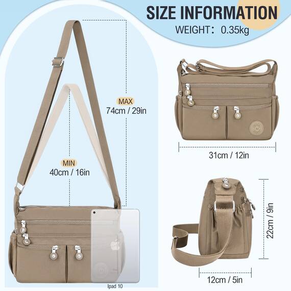 TEUEN Crossbody Bag Damen Große Kapazität Wasserdicht Nylon Umhängetasche Damen Mittelgroß, Casual Handtasche & Leichte Schultertasche Gross Messenger Bag mit Vielen Fächern
