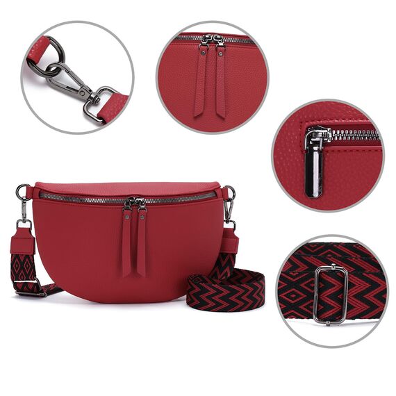 Vezluax 30x20cm umhängetasche Damen Bauchtasche Damen Groß Vegan Leder Crossbody Bag stylisch Gürteltasche Brusttasche Frauen mit breitem Gurt Kirschrot