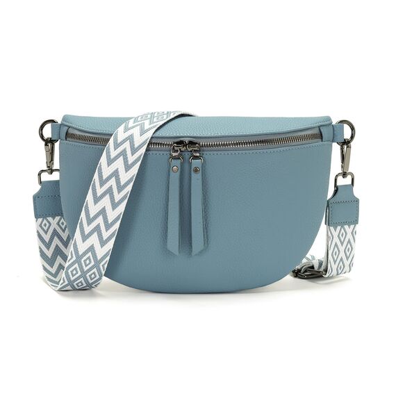 Vezluax 30x20cm umhängetasche Damen Bauchtasche Damen Groß Vegan Leder Crossbody Bag stylisch Gürteltasche Brusttasche Frauen mit breitem Gurt Rauchblau