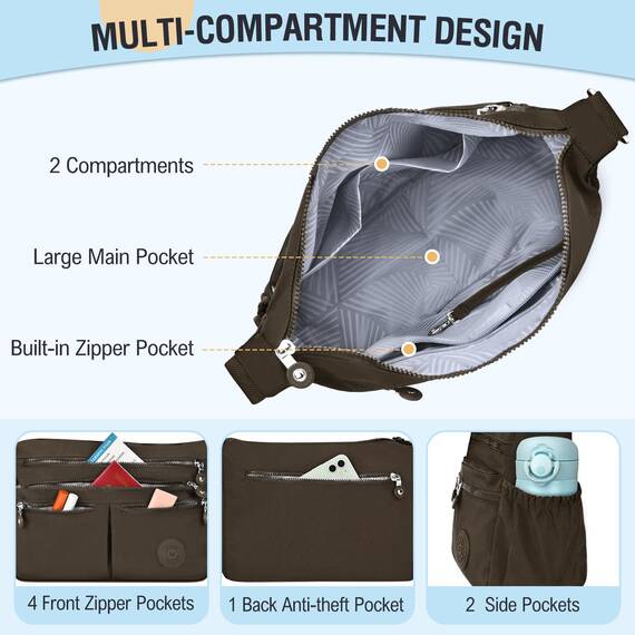 TEUEN Crossbody Bag Damen Große Kapazität Wasserdicht Nylon Umhängetasche Damen Mittelgroß, Casual Handtasche & Leichte Schultertasche Gross Messenger Bag mit Vielen Fächern
