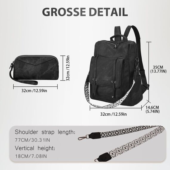 Leathario Rucksakck Damen Set Wasserdicht,Veganes Leder Cityrucksack,Rucksackhandtasche Mittelgroß, Diebstahlsich Tagesrucksack für Büro,Pendeln,Arbeit,Leicht Elegant Backpack Women Groß für Reise
