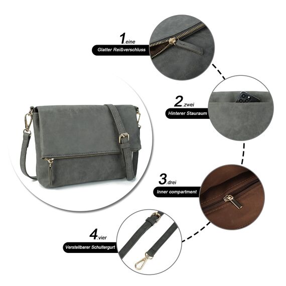 Gladdon Damen Klein Handtasche Umhängetasche,Crossbody Tasche Schultertasche Elegant Clutch Messenger PU-Leder Taschen Für Täglich Arbeit Einkaufen(dunkelgrau)