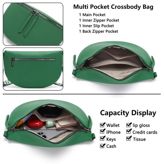 Vezluax 30x20cm umhängetasche Damen Bauchtasche Damen Groß Vegan Leder Crossbody Bag stylisch Gürteltasche Brusttasche Frauen mit breitem Gurt Mintgrün