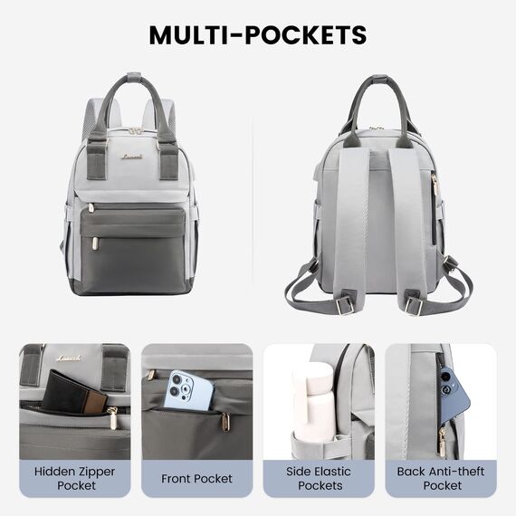LOVEVOOK Rucksack Damen Klein, Wasserdicht Cityrucksack Handtasche 2 in 1, Mini Tasche Daypack Backpack Women Elegant für Freizeit Schule Reisen Arbeit, Grau Blau