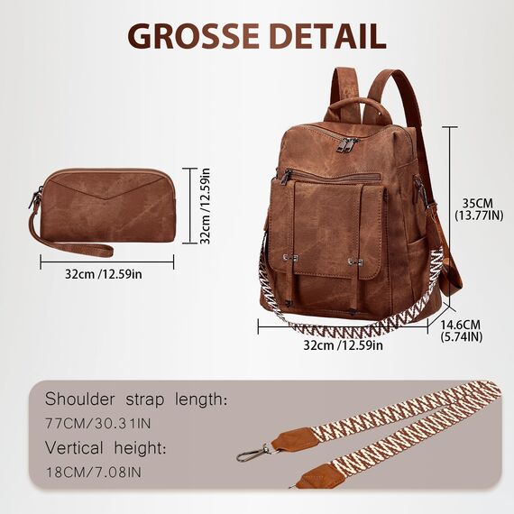 Leathario Rucksakck Damen Set Wasserdicht,Veganes Leder Cityrucksack,Rucksackhandtasche Mittelgroß, Diebstahlsich Tagesrucksack für Büro,Pendeln,Arbeit,Leicht Elegant Backpack Women Groß für Reise