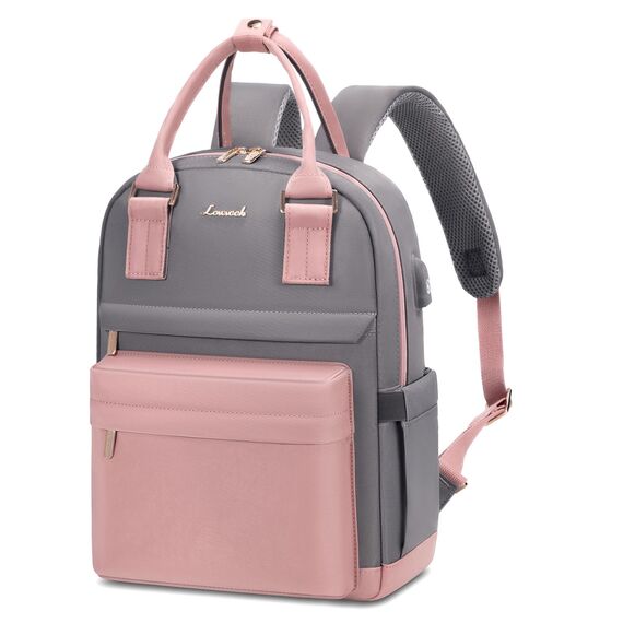 LOVEVOOK 13,3 Zoll Rucksack Damen Klein, Wasserdicht Cityrucksack Handtasche 2 in 1, Mini Tasche Daypack Backpack Women Elegant für Freizeit Schule Reisen Arbeit, Rosa Grau