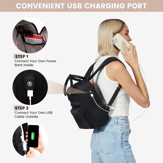 LOVEVOOK Rucksack Damen Klein, Wasserdicht Cityrucksack Handtasche 2 in 1, Mini Tasche Daypack Backpack Women Elegant für Freizeit Schule Reisen Arbeit, Schwarz
