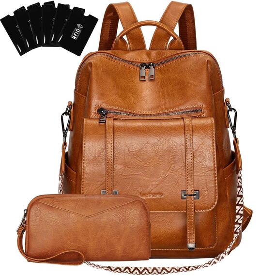Leathario Rucksakck Damen Set Wasserdicht,Veganes Leder Cityrucksack,Rucksackhandtasche Mittelgroß, Diebstahlsich Tagesrucksack für Büro,Pendeln,Arbeit,Leicht Elegant Backpack Women Groß für Reise