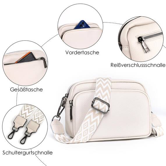 TANTOMI Umhängetasche Damen Klein, Crossbody Bag Damen Handytasche zum Umhängen, Moderne Handtasche Damen Klein mit Breitem Schultergurt, Damen Tasche Tägliches Arbeiten, Einkaufen,Reisen