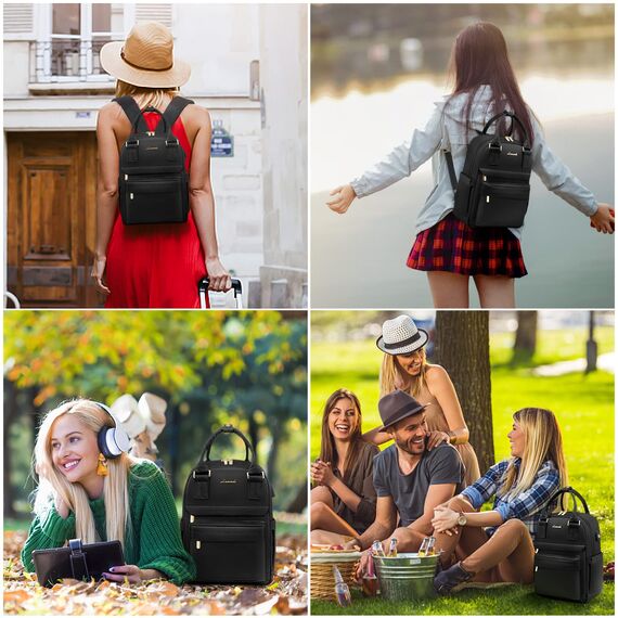 LOVEVOOK Rucksack Damen Klein, Wasserdicht Cityrucksack Handtasche 2 in 1, Mini Tasche Daypack Backpack Women Elegant für Freizeit Schule Reisen Arbeit, Schwarz
