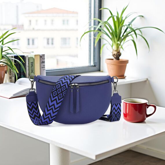 Vezluax 30x20cm umhängetasche Damen Bauchtasche Damen Groß Vegan Leder Crossbody Bag stylisch Frauen mit breitem Gurt Dark Blue