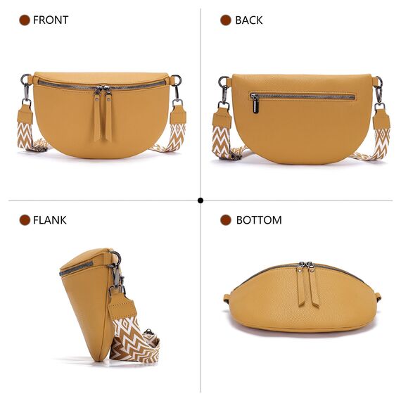 Vezluax 30x20cm umhängetasche Damen Bauchtasche Damen Groß Vegan Leder Crossbody Bag stylisch Gürteltasche Brusttasche Frauen mit breitem Gurt Fichtengelb