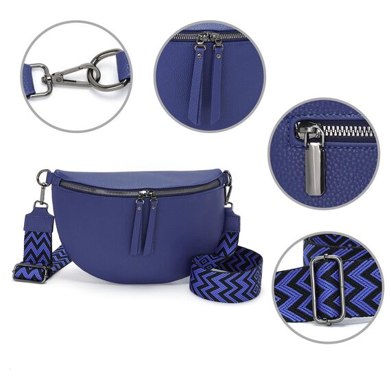 Vezluax 30x20cm umhängetasche Damen Bauchtasche Damen Groß Vegan Leder Crossbody Bag stylisch Frauen mit breitem Gurt Dark Blue