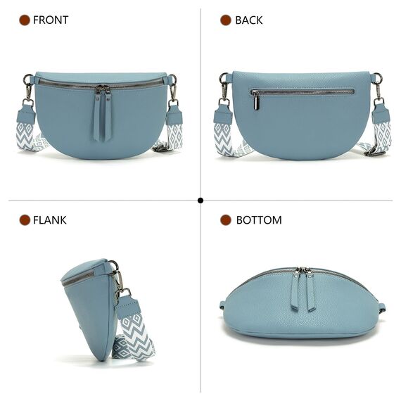 Vezluax 30x20cm umhängetasche Damen Bauchtasche Damen Groß Vegan Leder Crossbody Bag stylisch Gürteltasche Brusttasche Frauen mit breitem Gurt Rauchblau