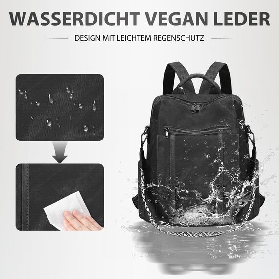 Leathario Rucksakck Damen Set Wasserdicht,Veganes Leder Cityrucksack,Rucksackhandtasche Mittelgroß, Diebstahlsich Tagesrucksack für Büro,Pendeln,Arbeit,Leicht Elegant Backpack Women Groß für Reise