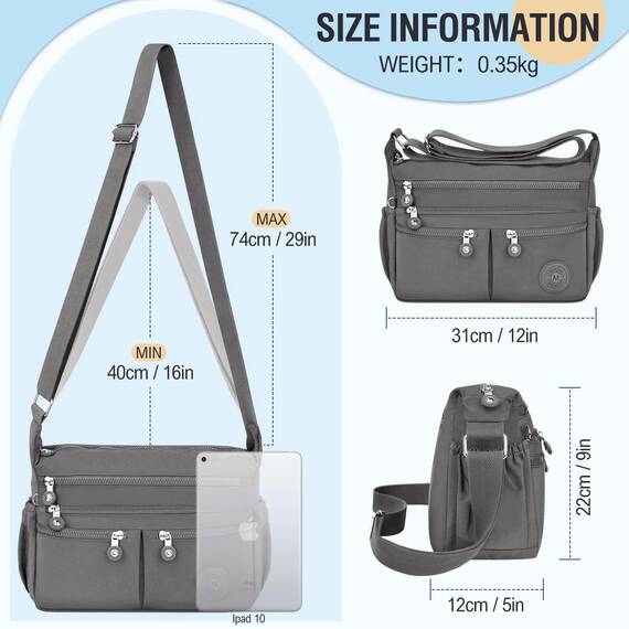 TEUEN Crossbody Bag Damen Große Kapazität Wasserdicht Nylon Umhängetasche Damen Mittelgroß, Casual Handtasche & Leichte Schultertasche Gross Messenger Bag mit Vielen Fächern