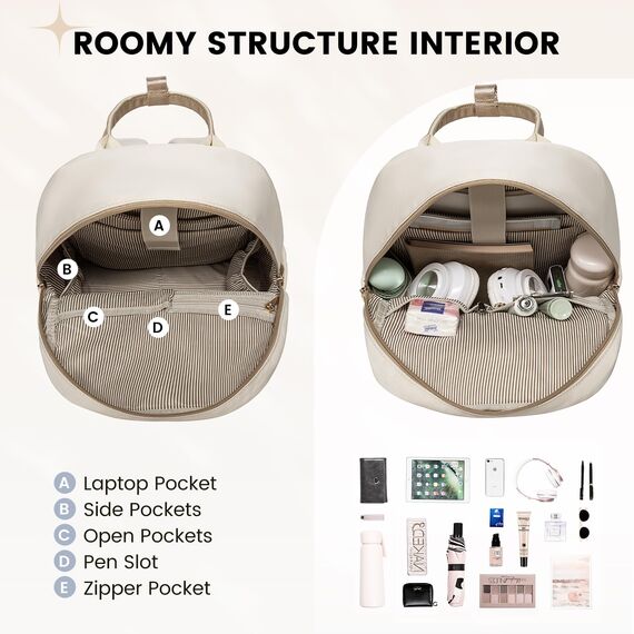 LOVEVOOK Damen Rucksack Mittelgroß, 14 Zoll Schulrucksack Teenager Mädchen Laptop Backpack School Bag Schultasche Arbeitstasche, Wasserdicht Travel Backpack für Reise Uni College, Khaki Beige