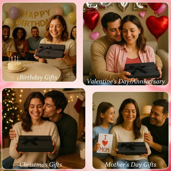 Vezluax Schwarz Geschenkbox 31×21×4cm mit Damentasche Geschenk für Frauen zum Geburtstag Muttertag Valentinstag Jahrestag & Weihnachten Beige weiße Tasche