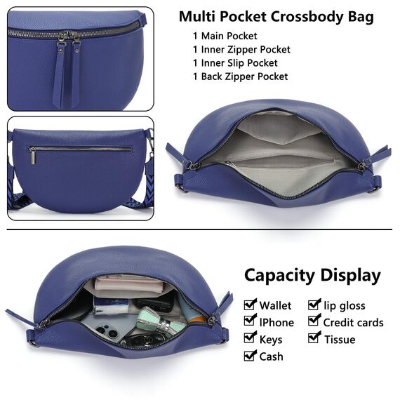 Vezluax 30x20cm umhängetasche Damen Bauchtasche Damen Groß Vegan Leder Crossbody Bag stylisch Frauen mit breitem Gurt Dark Blue