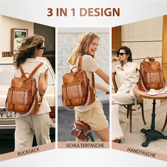Leathario Rucksakck Damen Set Wasserdicht,Veganes Leder Cityrucksack,Rucksackhandtasche Mittelgroß, Diebstahlsich Tagesrucksack für Büro,Pendeln,Arbeit,Leicht Elegant Backpack Women Groß für Reise