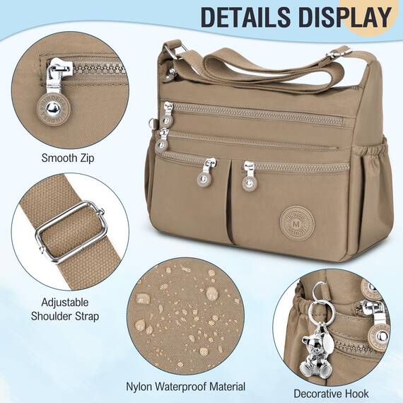 TEUEN Crossbody Bag Damen Große Kapazität Wasserdicht Nylon Umhängetasche Damen Mittelgroß, Casual Handtasche & Leichte Schultertasche Gross Messenger Bag mit Vielen Fächern