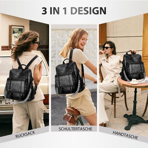 Leathario Rucksakck Damen Set Wasserdicht,Veganes Leder Cityrucksack,Rucksackhandtasche Mittelgroß, Diebstahlsich Tagesrucksack für Büro,Pendeln,Arbeit,Leicht Elegant Backpack Women Groß für Reise