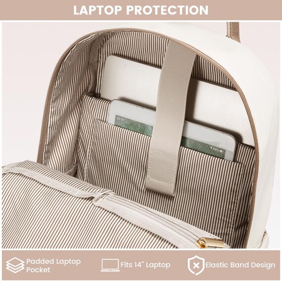 LOVEVOOK Damen Rucksack Mittelgroß, 14 Zoll Schulrucksack Teenager Mädchen Laptop Backpack School Bag Schultasche Arbeitstasche, Wasserdicht Travel Backpack für Reise Uni College, Khaki Beige