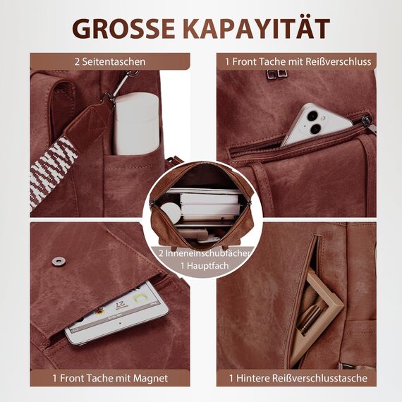 Leathario Rucksakck Damen Set Wasserdicht,Veganes Leder Cityrucksack,Rucksackhandtasche Mittelgroß, Diebstahlsich Tagesrucksack für Büro,Pendeln,Arbeit,Leicht Elegant Backpack Women Groß für Reise