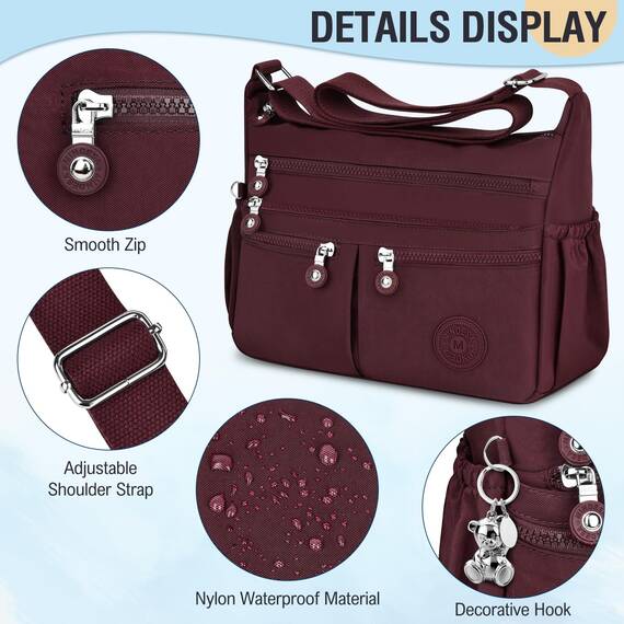 TEUEN Crossbody Bag Damen Große Kapazität Wasserdicht Nylon Umhängetasche Damen Mittelgroß, Casual Handtasche & Leichte Schultertasche Gross Messenger Bag mit Vielen Fächern