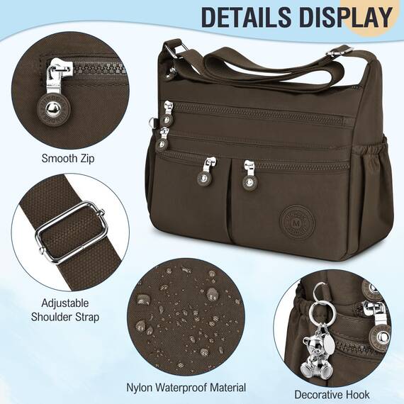 TEUEN Crossbody Bag Damen Große Kapazität Wasserdicht Nylon Umhängetasche Damen Mittelgroß, Casual Handtasche & Leichte Schultertasche Gross Messenger Bag mit Vielen Fächern