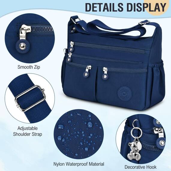 TEUEN Crossbody Bag Damen Große Kapazität Wasserdicht Nylon Umhängetasche Damen Mittelgroß, Casual Handtasche & Leichte Schultertasche Gross Messenger Bag mit Vielen Fächern