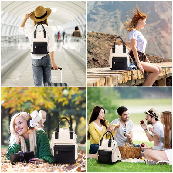 LOVEVOOK Rucksack Damen Klein, Wasserdicht Cityrucksack Handtasche 2 in 1, Mini Tasche Daypack Backpack Women Elegant für Freizeit Schule Reisen Arbeit, Schwarz Beige