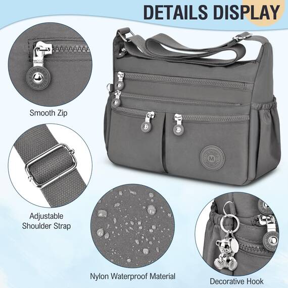 TEUEN Crossbody Bag Damen Große Kapazität Wasserdicht Nylon Umhängetasche Damen Mittelgroß, Casual Handtasche & Leichte Schultertasche Gross Messenger Bag mit Vielen Fächern