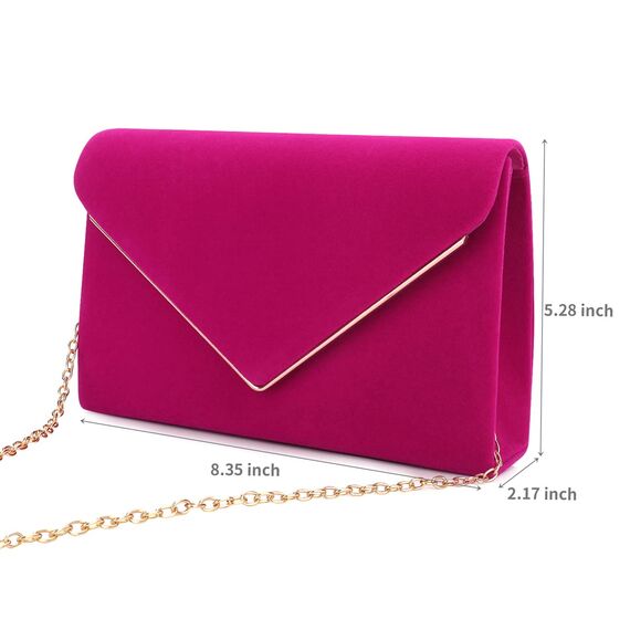 BBjinronjy Clutch Für Hochzeit: Kettentasche, Handtasche Damen Klein, Elegant Samt Umschlag Crossbody Klassisch Tasche Abendtasche (Hot Pink)