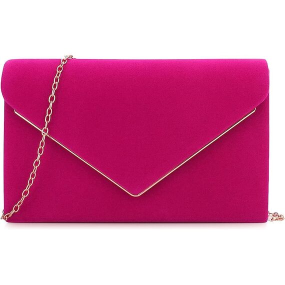BBjinronjy Clutch Für Hochzeit: Kettentasche, Handtasche Damen Klein, Elegant Samt Umschlag Crossbody Klassisch Tasche Abendtasche (Hot Pink)