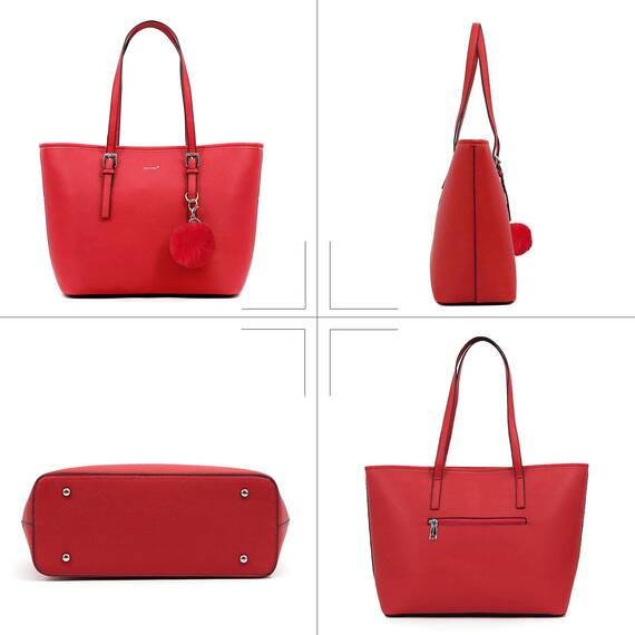 TANTOMI Handtasche Damen Set Tasche Mit Geldbörse für Büro Schule Einkauf Handtasche Damen Groß Mit Quasten Damen und Pelz Kugel Plüsch Schlüsselring