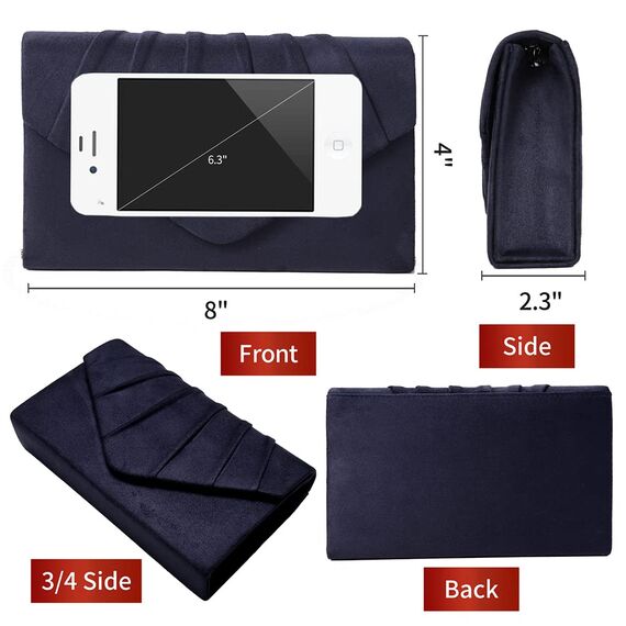BBjinronjy Clutch Für Hochzeit: Kettentasche, Handtasche Damen Klein, Elegant Samt Umschlag Crossbody Klassisch Tasche Abendtasche (Navy Blau)