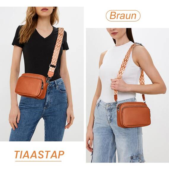 TIAASTAP Damen Umhängetasche Klein Leder Handtasche Crossbody Bag Crossbag Schultertasche Damen Tasche Moderne Taschen mit breitem Schultergurt und 3 Fächern