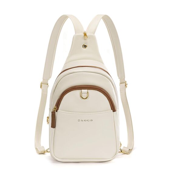OSOCE Crossbody Damen Klein Brusttasche PU Leder Sling Bag Diebstahlsicher Crossbag Damen Schulterrucksack Vielseitige Umhängetasche für Reisen und mehr in Braun Weiß und Schwarz (Weiß, Extra groß)