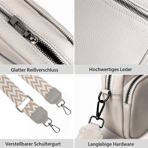TIAASTAP Damen Umhängetasche Klein Leder Handtasche Crossbody Bag Crossbag Schultertasche Damen Tasche Moderne Taschen mit breitem Schultergurt und 3 Fächern