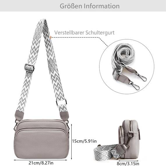 TIAASTAP Damen Umhängetasche Klein Leder Handtasche Crossbody Bag Crossbag Schultertasche Damen Tasche Moderne Taschen mit breitem Schultergurt und 3 Fächern