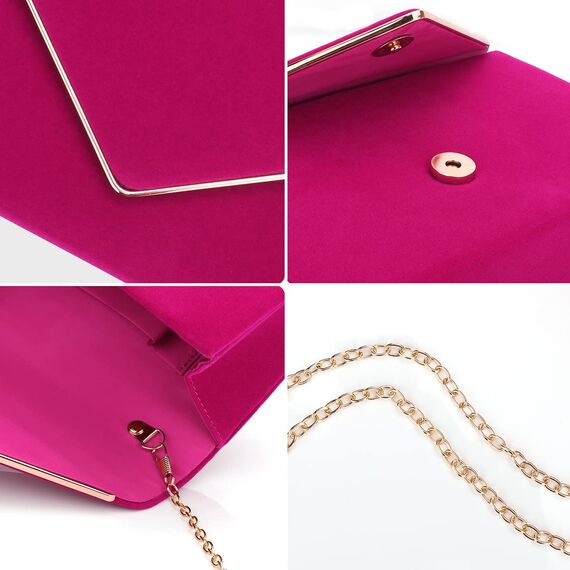 BBjinronjy Clutch Für Hochzeit: Kettentasche, Handtasche Damen Klein, Elegant Samt Umschlag Crossbody Klassisch Tasche Abendtasche (Hot Pink)